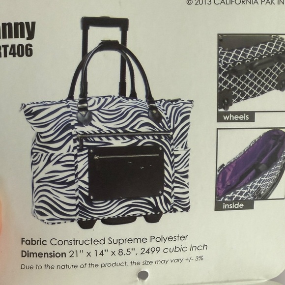 Calpak | Zanny Rolling Carry-On Tote | Zebra Print with Purple Interior | OS - Picture 12 of 12